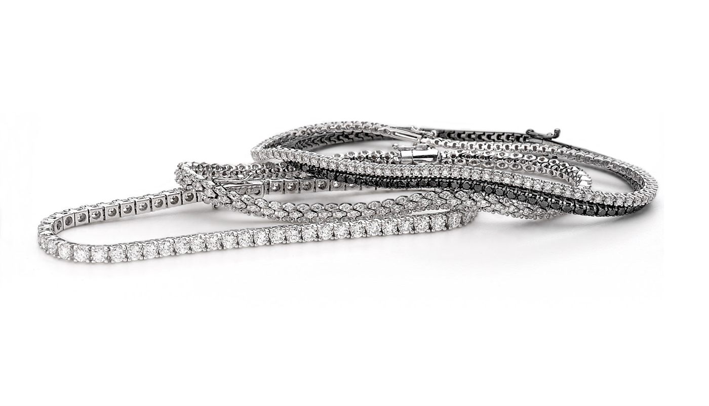 Bracciali tennis in oro bianco con diamanti bianchi e neri